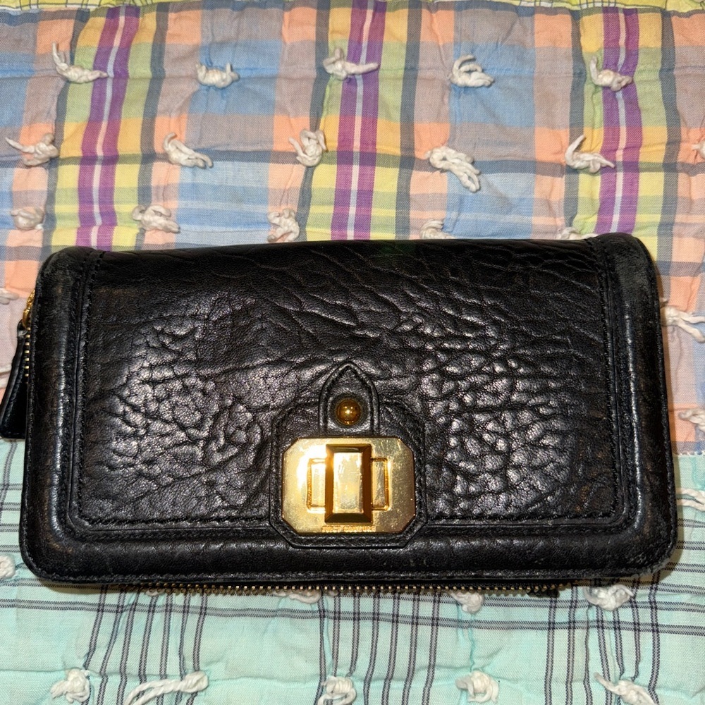 Juicy Couture Black Leather Wallet with Gold Clasp